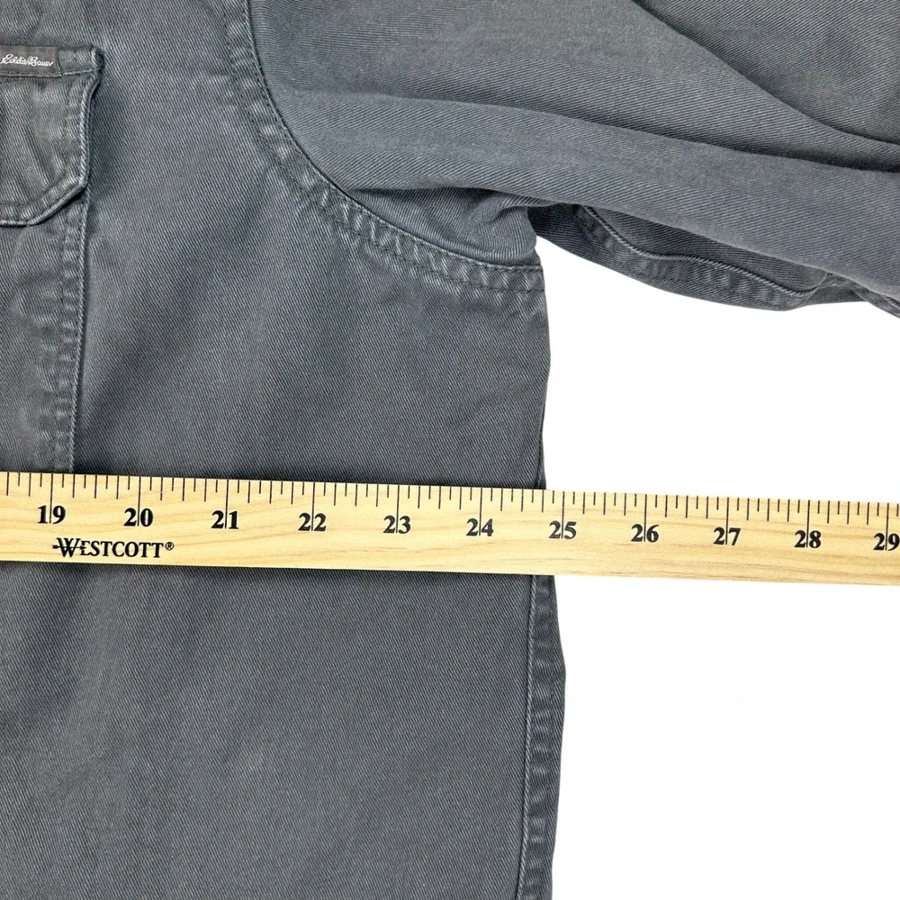 Eddie Bauer‎ Mens Tall Fleece Lined Cotton Twill Shirt Jacket Grey Stripe TL